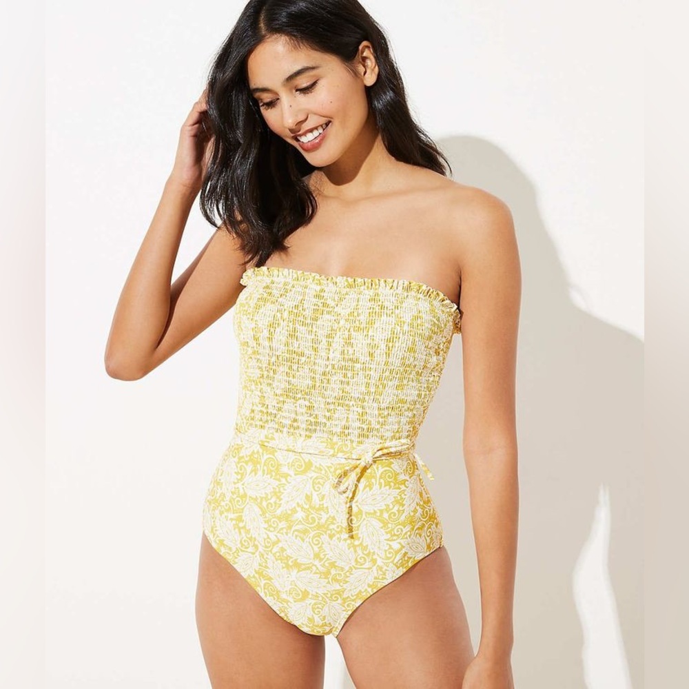 Loft beach yellow paisley swimsuit  One Piece bathing suit size medium M